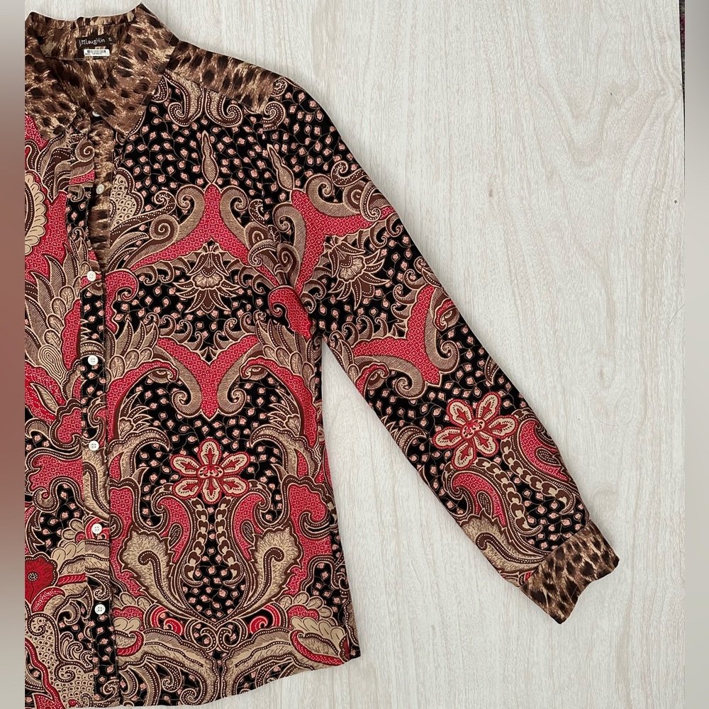 J. McLaughlin Paisley Button Down Shirt - Red and Cheetah Print - Picture 3 of 12